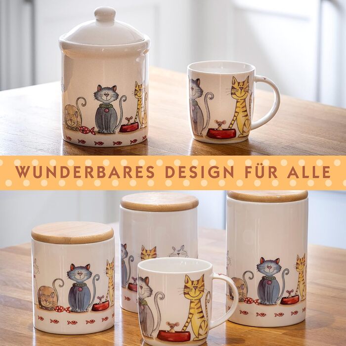 Керамічна банка для зберігання Spotted Dog Gift Company, керамічна банка з кришкою, контейнер для зберігання, банка для зберігання з котячим мотивом, кухонний декор з котом, кухонний аксесуар та подарунок для любителів котів