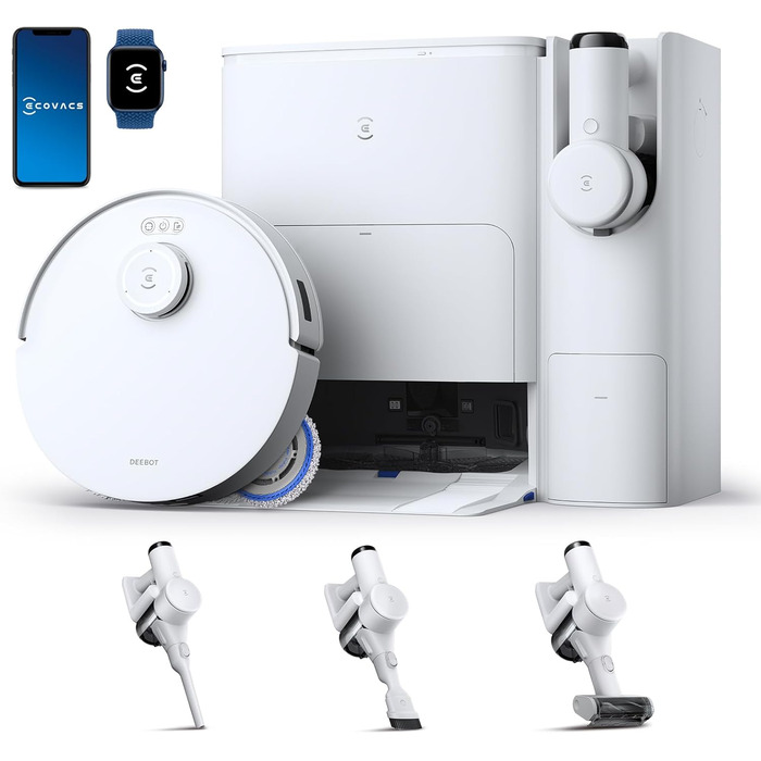 Комбінований пилосос ECOVACS DEEBOT T30S Combo з функцією миття підлоги та акумуляторним ручним пилососом, універсальна станція дл