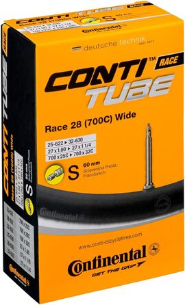 Камери для велосипедних шин Continental Race 28, унісекс, з преставентилем 60 мм, 700 x 2532C, комплект з 2 шт., чорні