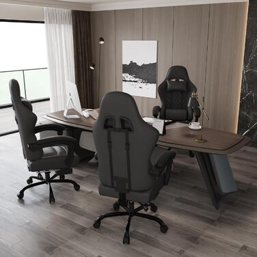 Ігрове крісло JUMMICO, Робоче крісло з функцією масажу, Ергономічне офісне крісло з підставкою для ніг, 150 кг, Чорне