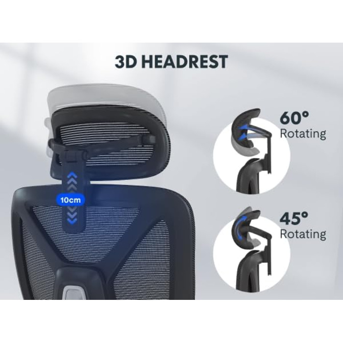 Ергономічне офісне крісло FLEXISPOT, стілець для роботи, 3D підлокітники, 3D підголівник, 5D регульована спинка, дихаюче сидіння, вантажопідйомність до 136 кг, ErgoX, темно-сірий, сірий Lite