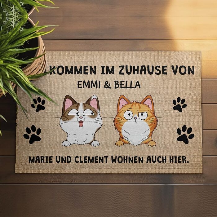 Персоналізований килимок для вітальних дверей, Килимок для дверей з іменем, Килимок для котів, Персоналізований килимок для котів (2 Коти)