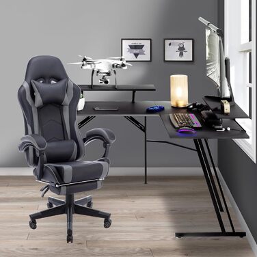 Ігровий кутовий стіл 120x120 см L-подібний стіл з підставкою для монітора Комп&39ютерний стіл Ігрові столи Офісний стіл Кутовий стіл для ПК для офісу, домашнього офісу, чорний