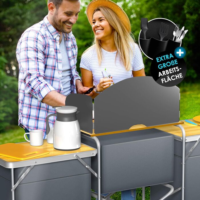 Кухня для кемпінгу KESSER У комплекті сумка для перенесення та комплект чашок Кемпінгова шафа, складна шафа з алюмінієвою рамою Дорожна кухня Кухонний ящик Шафа для намету Кухня для кемпінгу на свіжому повітрі Сірий Тип Великий Тип Великий Сірий