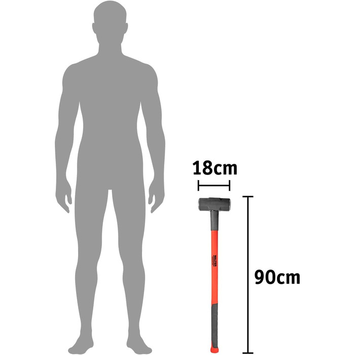 Професійна кувалда WALTER 4,5 кг 90 см, відбійний молоток, кувалда, рукоятка зі скловолокна, що гасить вібрацію, для зручного керування та точного контролю, міцна та довговічна