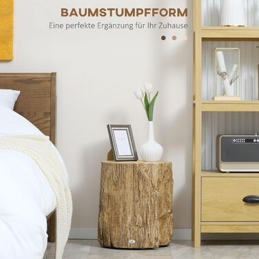 Приставний столик HOMCOM, вигляд пня, водонепроникний тумбочка, журнальний столик з порошку неорганічної руди, підставка для рослин, квітковий табурет для вітальні, спальні, 37 x 37 x 43 см, натуральний колір