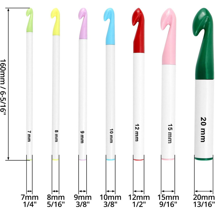Набір гачків QWORK 7 розмірів для надвузкої пряжі або смужок тканини - 20 мм 15 мм 12 мм 10 мм 9 мм 8 мм 7 мм