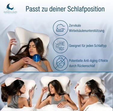 Ергономічна подушка - Ортопедична подушка для шиї з піни з ефектом пам&39яті - Подушка для сну на боці з 2 чохлами - Регульована висота - Сертифікована - Підтримує біль у шиї - Сірий/Білий