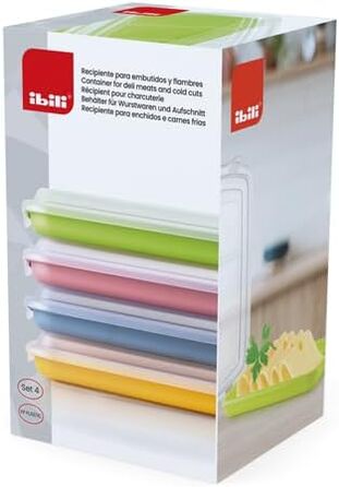 Набір із 4 кришок для ковбас та делікатесів, 4 кришки розміром 24,8 x 14,4 x 3,3 см кожна, пластик без бісфенолу А, багаторазові, жовтий червоний зелений синій, різні кольори