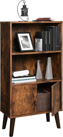Книжкова шафа VASAGLE у сільському стилі, 3 яруси, з дверцятами, для книг, фотографій, декор у вітальні, офісі, бібліотеці, стиль середини століття модерн, коричневий LBC09BX