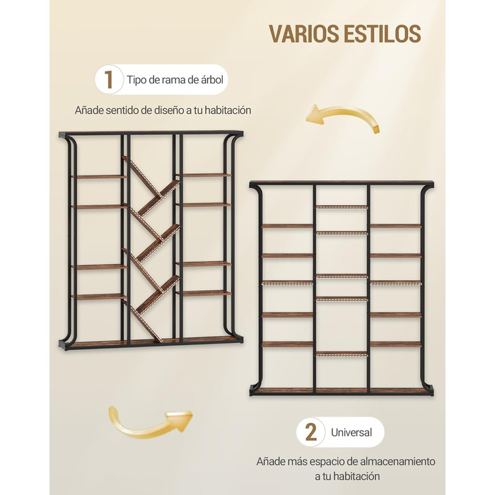 Книжкова полиця Hzuaneri, 3 колони, 6-ярусна книжкова шафа у формі дерева, 17 відкритих незалежних полиць, для домашнього офісу, спальні, вітальні, 24 x 156 x 180 см, вінтажний коричнево-чорний BC53201B