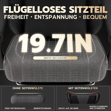 Ергономічне ігрове крісло з масажем, підголівником та регульованою підставкою для ніг - тканинний чохол, темно-сірий, регульовані підлокітники, витримує до 136 кг