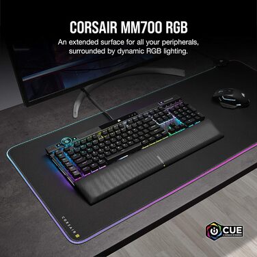 Ігровий килимок для миші Corsair MM700 RGB Extended Cloth - 930 мм x 400 мм - RGB-підсвічування на 360 - концентратор з двома USB-