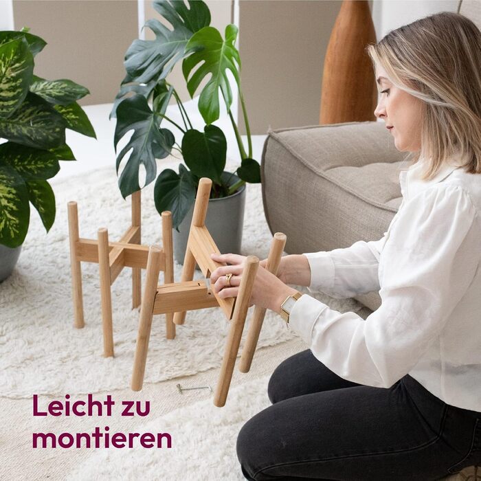 Підставка для рослин Gadgy - Набір із 2 бамбукових підставок для квітів - Регульовані квіткові табурети для горщиків діаметром до 30,5 см - Підставка для квіткових горщиків, висота 35,5 см - Підставка для рослин на бамбукових ніжках.