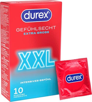 Презервативи Durex Feel Real XXL Ідеальна посадка та легке розгортання Тонкі, великого розміру, змащені, прозорі 10 шт. (1 x 10 шт. )