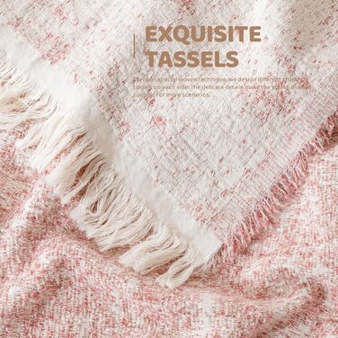 Бавовняна ковдра ACUSHLA, м&39яка ковдра, мікрофібра, м&39яке, затишне, пухнасте та дихаюче покривало, ковдра для дивана, ліжка, пікніка, подорожей, легка ковдра (рожево-білий)