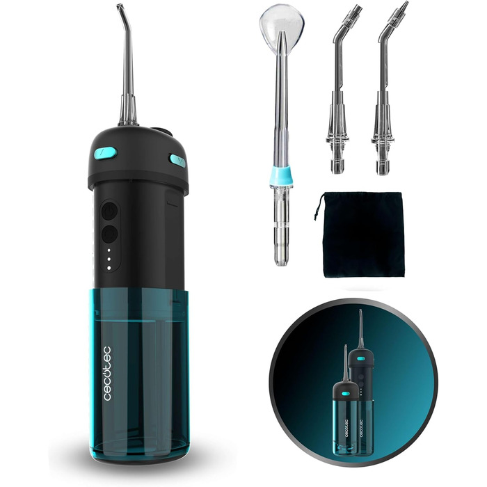 Портативний іригатор для зубів з акумулятором ToothCare Jet Fresh комплексний очищувач для порожнини рота з 3 насадками. 1200 об/хв, резервуар для води 180 мл, бездротовий, водонепроникний IPX7, 3 режими та 20 днів автономної роботи.