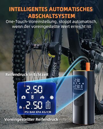 Електричний повітряний насос, міні-компресор, 160x70x50 мм, 10.3 бар / 150 PSI, ABS-пластик/метал, чорний