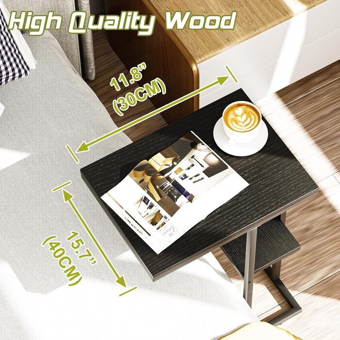 С-подібний приставний столик, приставний столик до дивана, журнальний столик, маленький столик, столик до дивана, тумбочка для ліжка, бічний столик, приставний столик до дивана, маленький столик для ноутбука, столик до дивана, дерев&39яне оздоблення, чорн