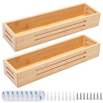 Секційна бамбукова підставка для спецій настінна з гвинтом, клейка наклейка бамбукова підставка для спецій тримач для спецій можна використовувати на дверцятах шаф або холодильника, стоячи або підвішуючи, для дому, офісу, кухні, ванної кімнати, 2-
