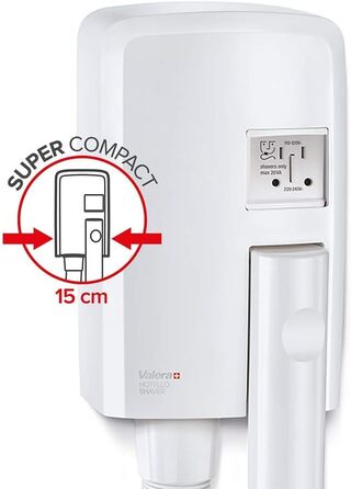 Фен для волосся Valera Hotello Super AC з розеткою для електробритви, 1400 Вт, білий