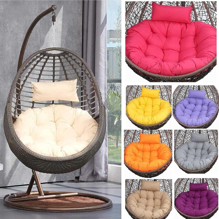 Подушка для підвісного крісла на вулицю, XXL, сіра, діаметр 105 см, товщина 15 см, піна з ефектом пам&39яті, можна прати, знімний чохол, нековзний ремінь, регульований підголівник