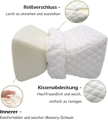 Подушка для коліна Big Ant для сну на боці, ортопедична подушка для ніг з піною з ефектом пам&39яті, високоякісна подушка для сну на боці з ремінцем, подушка для сну для спини, стегон, суглобів, хребта, вагітності - біла