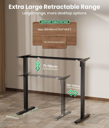 Електрична рама столу з регулюванням висоти та потужними двигунами, рама столу з регулюванням висоти, функцією запобігання зіткненням та пам&39яттю положення, чорна