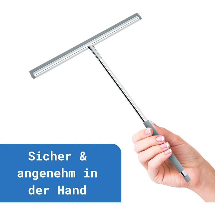 Ракель для душу Libaro FANO нержавіюча сталь силікон сірий широка довга ручка, ракель для душу без свердління, ракель для вікон ракель для води душ стіна, підлога і вікно, склоочисник для ванної ракель душової кабіни