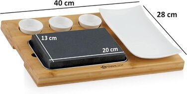 Набір страв Лавовий камінь (7 предметів) Набір з гарячим каменем, тарілками та мисками для занурення на практичній дерев'яній дошці Стейк Стоун, Стейк Стоун, Гарячий кам'яний стейк, Гриль Стоун модель 2 7 шт.