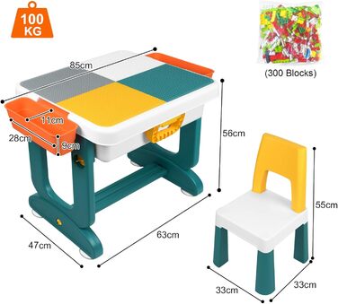 Комплект дитячого столу та стільця 5-в-1 дитячий стіл та стілець, ігровий стіл з будівельними блоками та 2 стільцями двостороння стільниця багатофункціональний ігровий стіл із місцем для зберігання навчальних та розвиваючих ігор будівельні блоки 5-в-1, ве