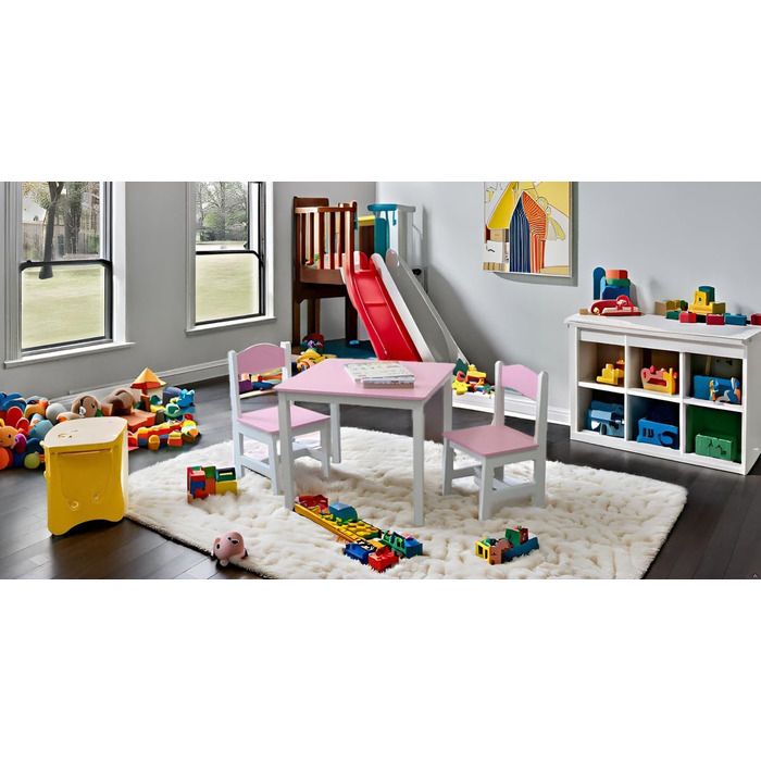 Дитячий стіл та 2 стільці habeig, дитяча група сидінь, комплект дитячих меблів, табурет, письмовий стіл, комплект столу та стільців, дитяча кімната, 60x50x50 см (рожевий/білий)
