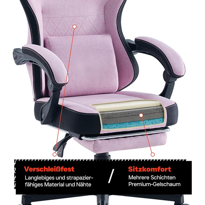 Ігровий стільчик з підставкою для ніг - м&39які підлокітники - регульована висота - рожевий