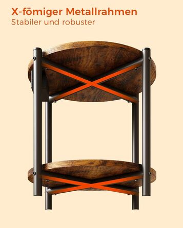 Круглий тумбовий набір з 2 шт. , бічний столик з розеткою, порт USB-C, маленький столик з дерева та металу, журнальний столик для дивана, стіл для вітальні, 2 полиці для спальні (вінтажний коричневий, 2 шт.)