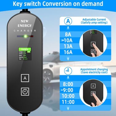 Тип 2 зарядний кабель Schuko, 3.5KW 6-16A Портативний зарядний кабель EV Зарядні пристрої з керованим цифровим дисплеєм для електр