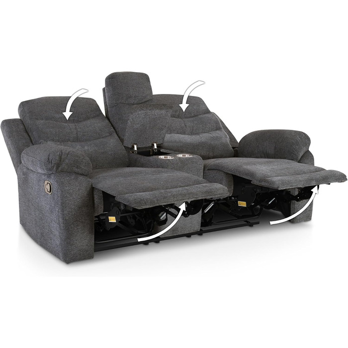 Крісло для кіно Raburg, 2-місне крісло для телевізора з механічною функцією розслаблення та відкидання, легким підйомом, підстаканником, відділенням для закусок, комфортною підкладкою, вантажопідйомністю 130 кг на сидіння Pixx, мікрофібра Темно-сірий Темн
