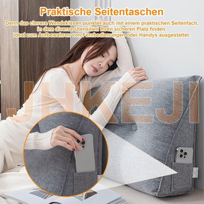 Універсальна затишна подушка для спини, подушка для читання для ліжка та дивана, 80x50x20 см біла клиноподібна подушка, трикутна поперекова подушка зі знімним чохлом, який можна прати, практична бічна кишеня біла 80x50x20 см