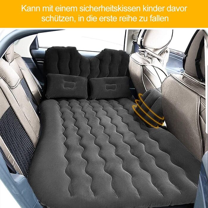 Надувний матрац Dioche для автомобіля, заднього сидіння, з насосом, дорожній килимок, для відпочинку, сну, походів (чорний)