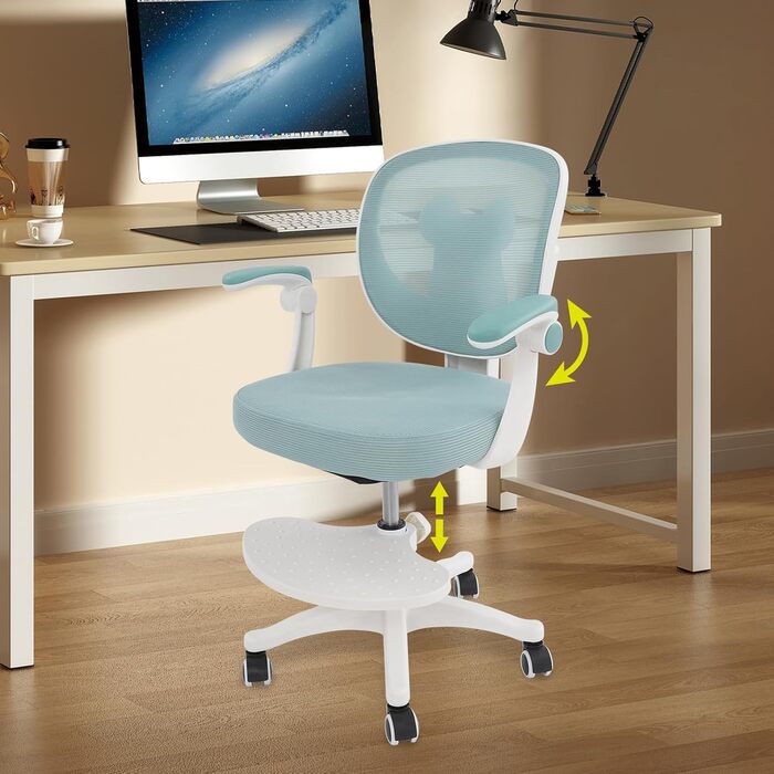 Дитячий письмовий стілець з регулюванням висоти, регульованими підлокітниками, обертовий стілець/підлітковий стілець з підставкою для ніг, регульований письмовий стілець для дітей віком 6-18 років (світло-зелений)