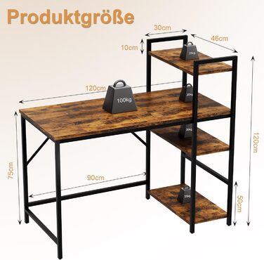 Комп'ютерний стіл Devoko 120 см з реверсивною полицею, стіл з 4-шаровим сховищем Ідеальний навчальний комп'ютерний стіл Стіл для н