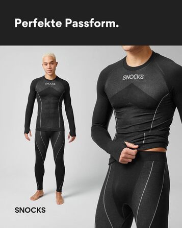 Чоловіча термобілизна Snocks - надзвичайно тепла, щільно прилягає, швидковисихаюча та дихаюча - розміри S-3XL - лижна білизна, функціональна білизна, чорна з отворами для великих пальців
