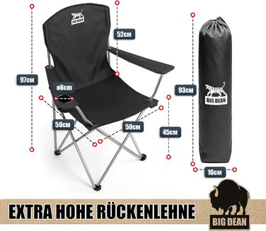 Комплект з 2 кемпінгових стільців BigDean з надзвичайно високою спинкою, максимальне навантаження 150 кг, розкладне стілець, рибальське крісло, розкладне крісло, кемпінгове крісло, розкладне рибальське крісло, кемпінгові стільці, садове крісло