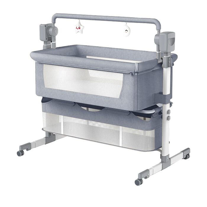 Дитяче ліжечко Nine Point Nine, розкладне дитяче ліжко-ліжечко, пружинне ліжко Baby Box з колесами, багатофункціональне, з 5 гойдалками (601 Середньо-сірий)