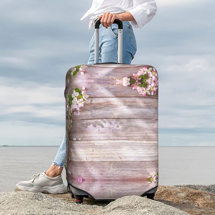 Чохол для валізи Весняні квіти з міцного поліестеру, захисний, еластичний, чорний, розмір 90 см