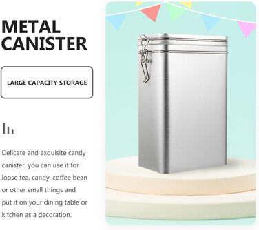 Білий бляшаний контейнер для зберігання кави з ретро-дизайном, герметичний контейнер для кавових зерен та меленої кави, квадратний контейнер для зберігання для кухні та дому, сріблястий, 7,5 x 4,7 x 3,1 дюйма