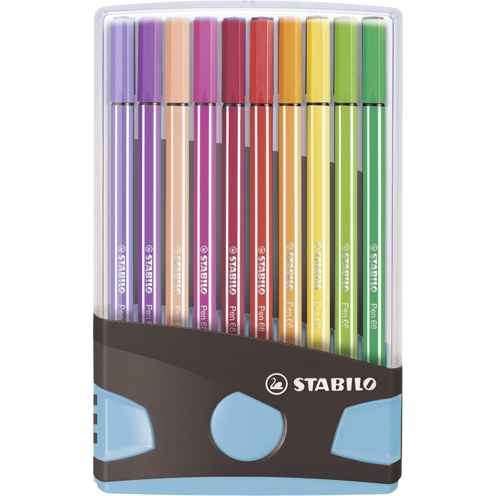 Фломастер преміум-класу - STABILO Pen 68 ColorParade - 20 серветок антрацитового/світло-блакитного кольору - з 20 різними кольорами