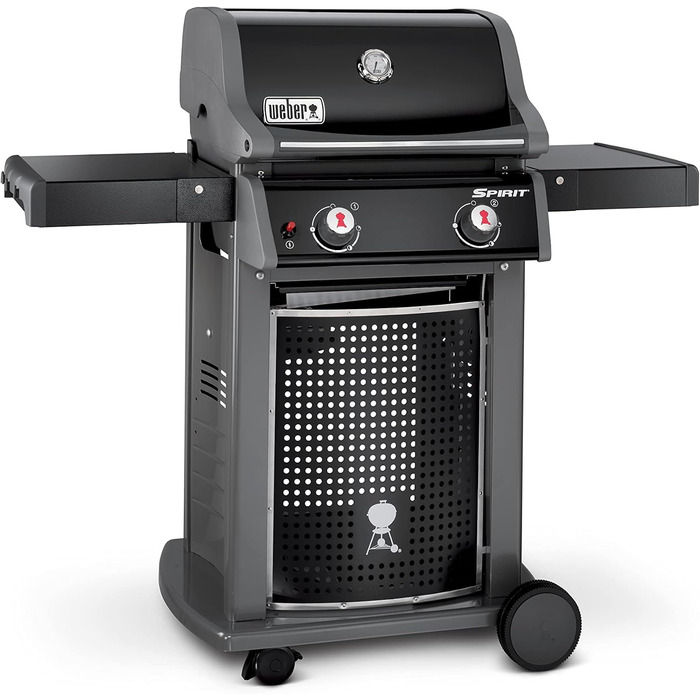 Газовий гриль Weber Spirit E-210 Classic, 2 пальники, площа гриля 51 x 46 см, решітка для підігріву, термометр на кришці, 2 колеса чорний/сріблястий (1500833)