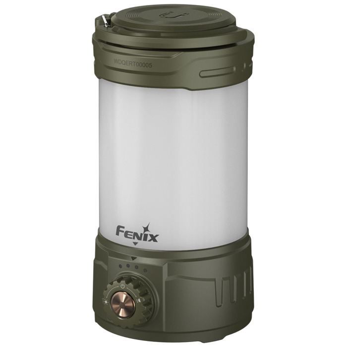 Ліхтар для кемпінгу Fenix CL26R Pro LED зовнішній акумулятор, макс. 650 люмен, біле та червоне світло, акумулятор 5000 мАг, заряджання через USB-C, оливково-зелений корпус.