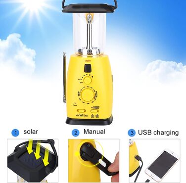 Сонячний кемпінговий ручний ліхтар, світлодіодний кемпінговий ліхтар з рукояткою, портативний аварійний ліхтарик з радіо та USB-кабелем, для відключення електроенергії, походів, риболовлі та аварійних вимикань
