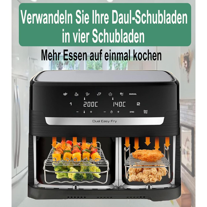 Аксесуари для подвійної фритюрниці Smlntbu двох розмірів для Philips 3000 Series 9L 6L/3L, Tefal EY9018 5.2/3.1L, Cecotec Cecofry DuoSize 9L 5.5/3.5L, 6 шт. Подвійні аксесуари з силіконовою формою для фритюрниці